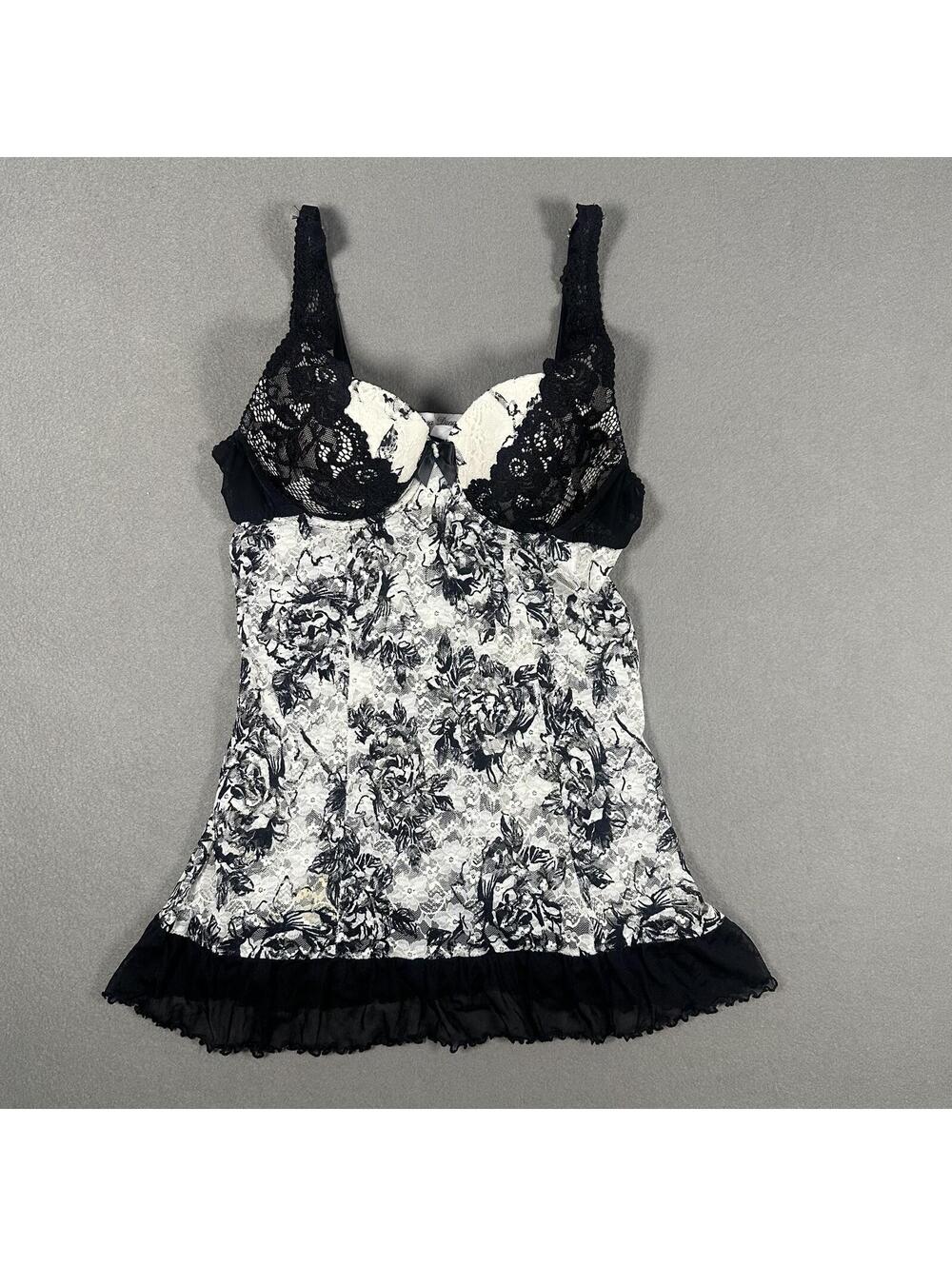 Lingerie Cami Top Black White Lace Y2K